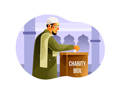 Muslims give alms in the charity box