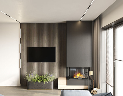 3DMax, living room, fireplace