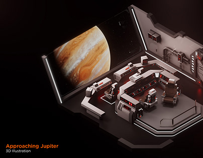 Approaching Jupiter -- 3D Spaceship Bridge Illustration