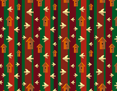 Pattern with birdhouses and birds