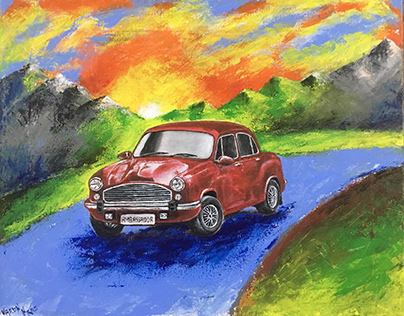 Acrylic Painting - Ambassador by Hindustan Motors