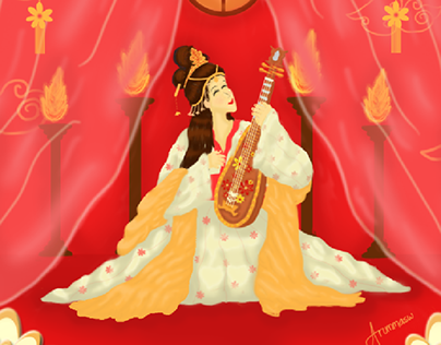 Chinese Girl New Year Illustration