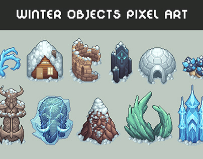 Top-Down Winter Objects Pixel Art