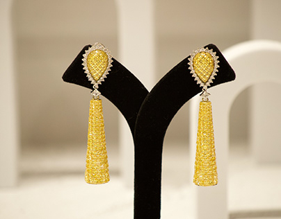 Yellow doublet earrings with artificial diamonds 1