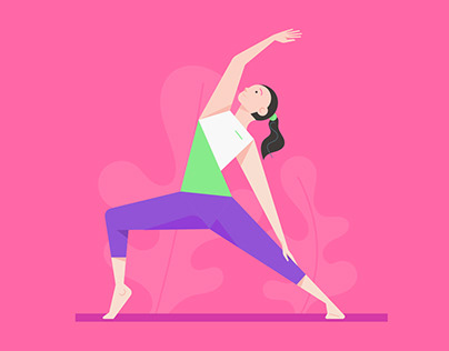 Flat Design Girl Character In a Yoga Position, Vector