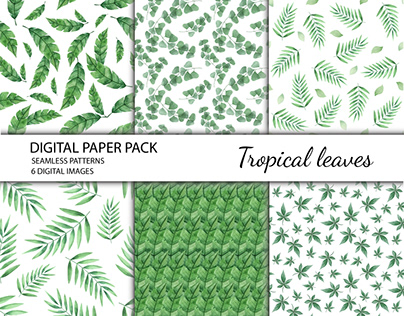 Digital seamless paper with tropical leaves
