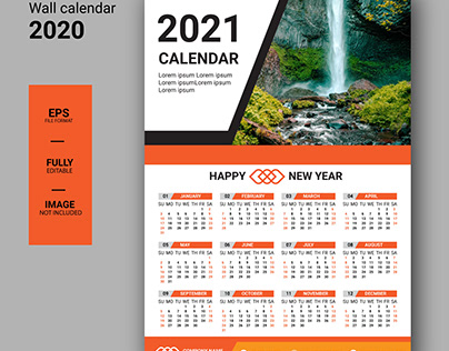 2020 Waterfalls Full-Size Wall Calendar 16-Month 
