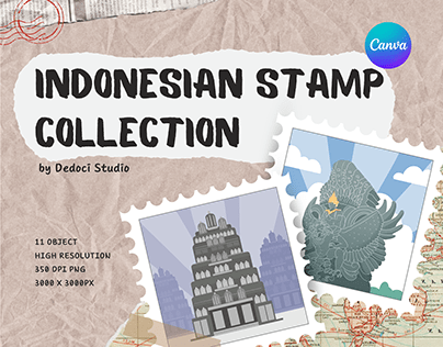 Indonesian Stamp Collection - Canva Element Keyword