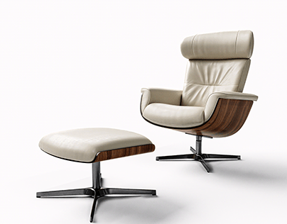 Alberta Armchair and Pouf -Modelling and Rendering