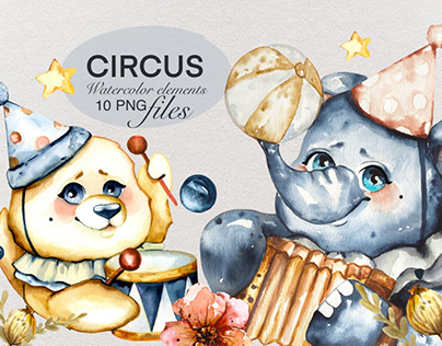Watercolor sublimation illustration . Circus
