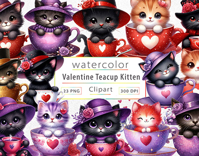 Valentine Teacup Kitten Clipart