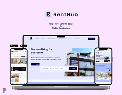 Rent Hub | Responsive landing page & Mobile app | UI