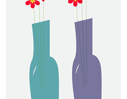 flowers in a glass transparent vase, vector flowers
