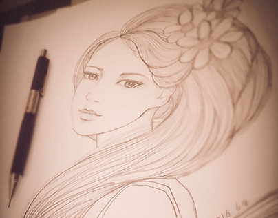 Hand-painted Pencil sketch beauty