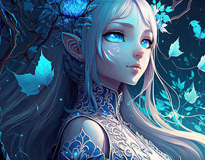 A fantasy elf female ice magician