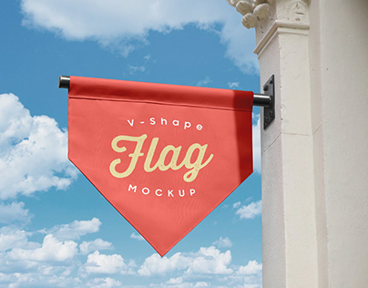 Free V-Shape Hanging Flag Banner Logo Mockup PSD