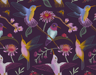 Hummingbirds & Flowers Pattern