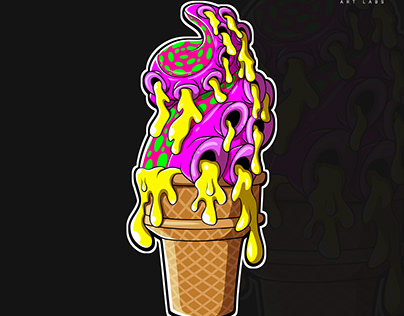Psychedelic melting trippy dripping cartoon character