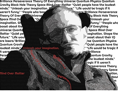 Typographic Portrait Illustration of Stephen Hawking