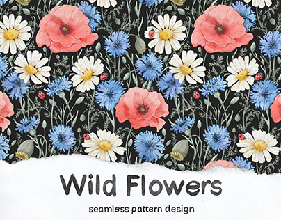 Wild Flowers Watercolor Seamless Pattern