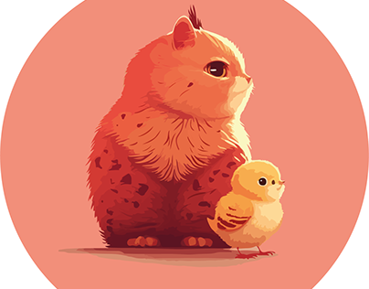 Red cat and chick