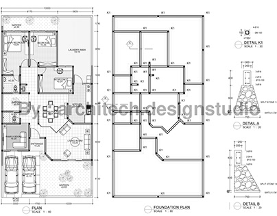 Plan and Foundation Plan Cad Drawing for 1 Story House