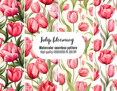 Tulip floral watercolor seamless pattern