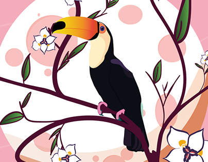 The Moon, The Toucan and Flowers