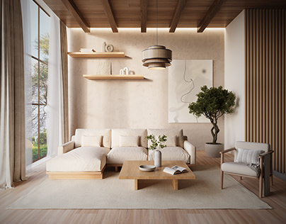 japandi style living room space