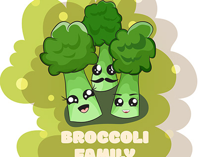 cute broccoli family vegetable cartoon illustration