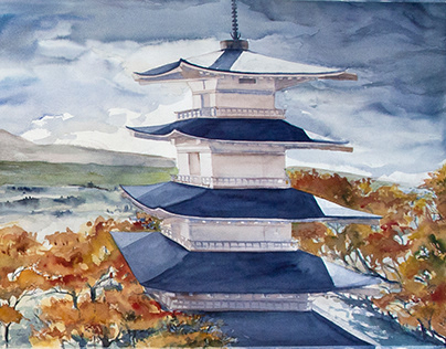 Temple: commissioned large watercolor painting