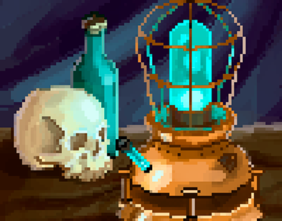Pixel art steampunk lamp