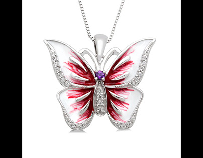 Jewelili Enamel Butterfly Necklace Pendant