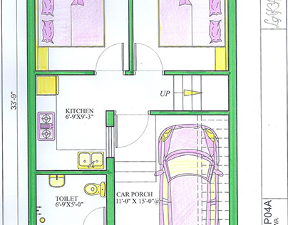 20x33.75 feet home plan Compact rendering