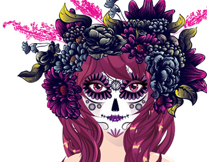 Sugar Skull Girl in Flower Crown