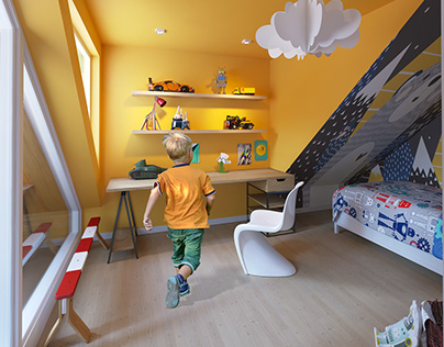 3D | Kids' yellow bedroom