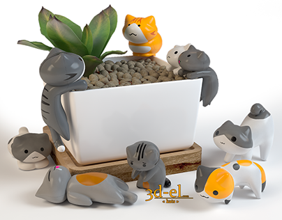 Funny 3D kittens for flower pots.