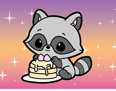 cute raccoon eating pancakes