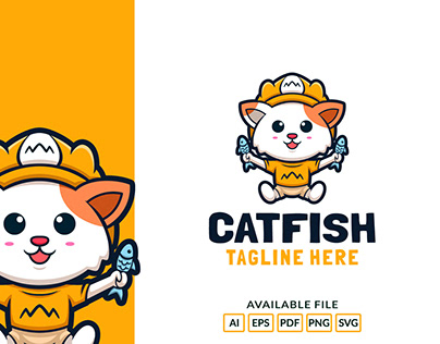 Cartoon cute Catfish logo