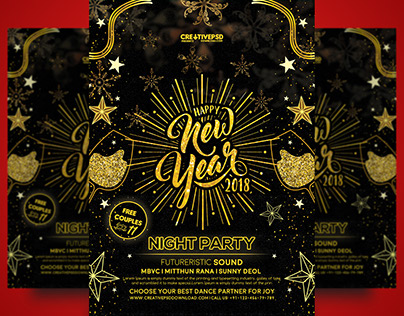 Happy New Year Party Flyer Free PSD