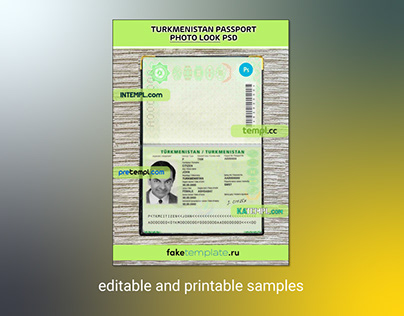 Turkmenistan passport PSD , scan and photo 2018-present