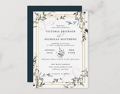 Modern Delicate Spring Greenery Wedding Foil Invitation