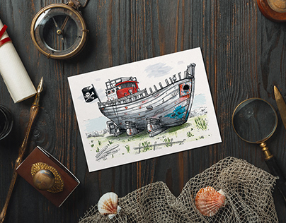 PIRATE SHIPWRECK — Postcard