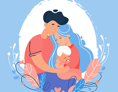 Flat style illustration with family
