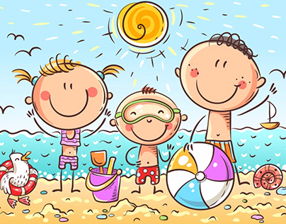 Kids at the beach, vector illustration
