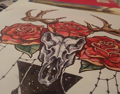 Roses & Antlers - Tattoo Design