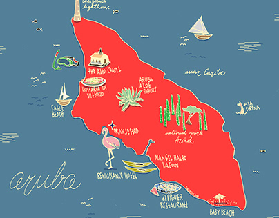 Illustrated Map of Caribbean (Aruba)