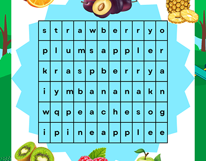 Juicy illustrations of word search puzzles for kids