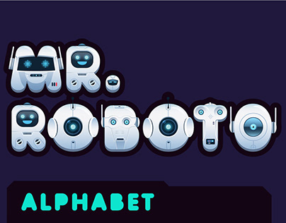 Cute robots and bots cartoon alphabet and numbers