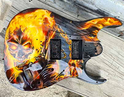 Electric guitar with airbrushing based on Ghost Rider.